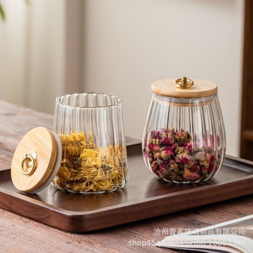 Japanese-style glass sealed jar petal tea jar food grade scented tea jar household storage jar pepper melon seeds storage jar
