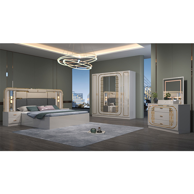 Exported to Guangdong Foshan 1.8m Double Queen-Size Wardrobe Combination Master Bedroom Panel-Style Home Bedroom Furniture Light Luxury