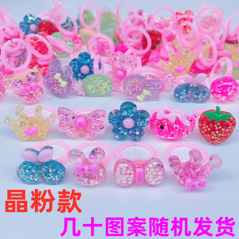 Children's Korean-style Cartoon Resin Gem Ring Children's Alloy Plastic Rhinestone Ring Jewelry Little Girl's Toy