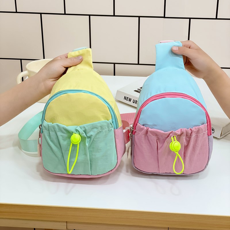 Cross-Border Kidsren's Chest Bag 2025 Summer New Color-Blocked Nylon Shoulder Bag Fashionable and Versatile Girls Crossbody Bag