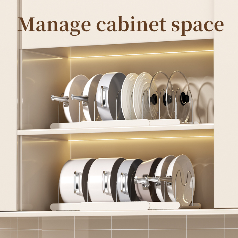 Cross-Border Popular Pot Storage Rack Multi-Layer Adjustable Kitchen Storage Rack Multi-Functional Desktop Retractable Pot Lid Rack
