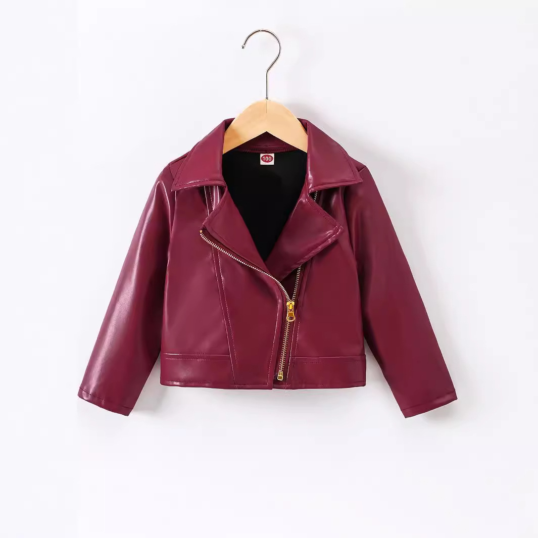Детская одежда для кросс-бордерной торговли, осень-зима 2024, британский стиль, европейская и американская кожаная куртка для девочек