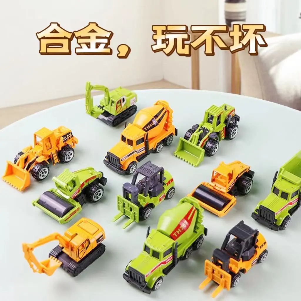 Cross-border hot selling yellow and green alloy car model toy engineering car hook machine bulldozer 6 suit boys love cars