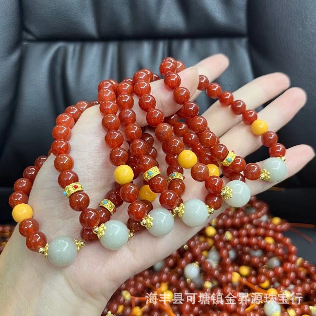 Natural Red Agate Bracelet Southern Red Bracelet Hetian Jade Beeswax Ancient Gold Summer Fashion Birthday Gift Live