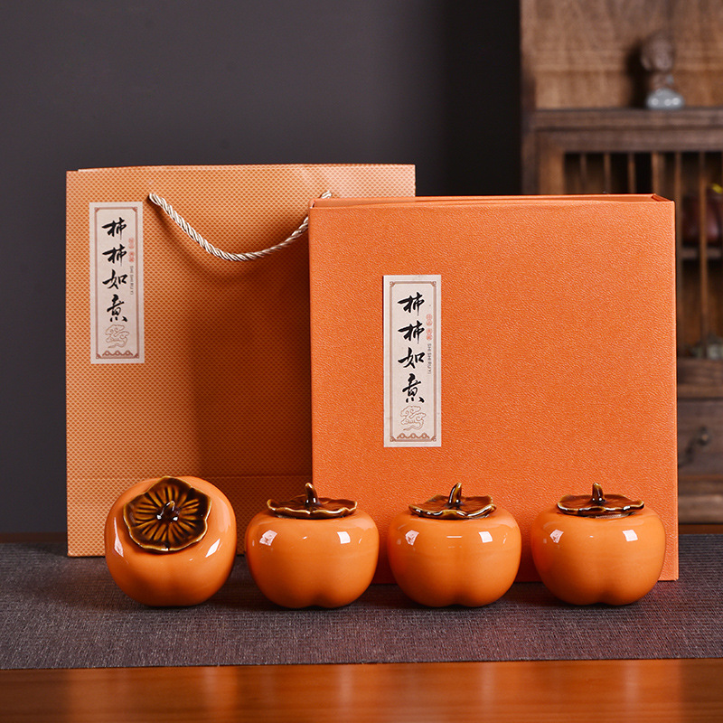 Persimmon Tea Cans Candy Cans Persimmon Ruyi Ceramic Sealed Cans Gift Set Wedding Creative Gifts Small Ornaments