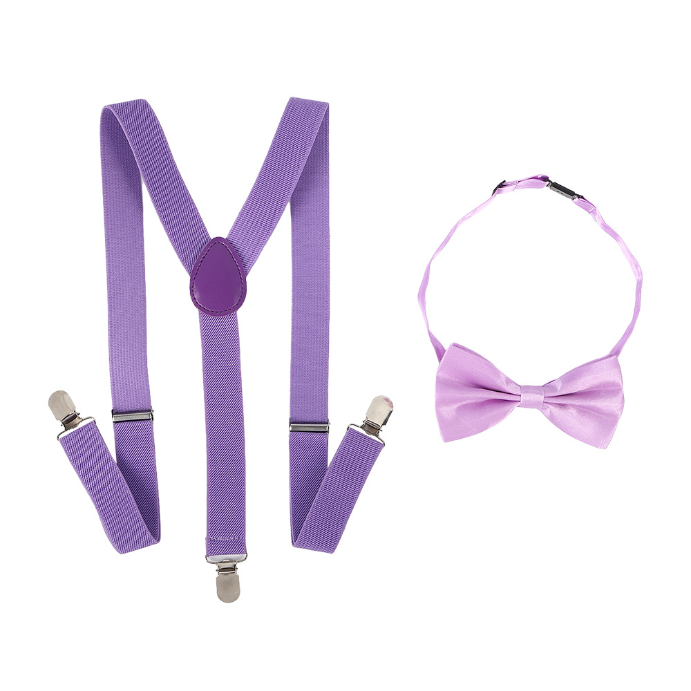 Adult Universal Solid Color Suspender Belt Butterfly Tie Two-piece Suit Belt Clip Elastic Strap Three-clip Strap