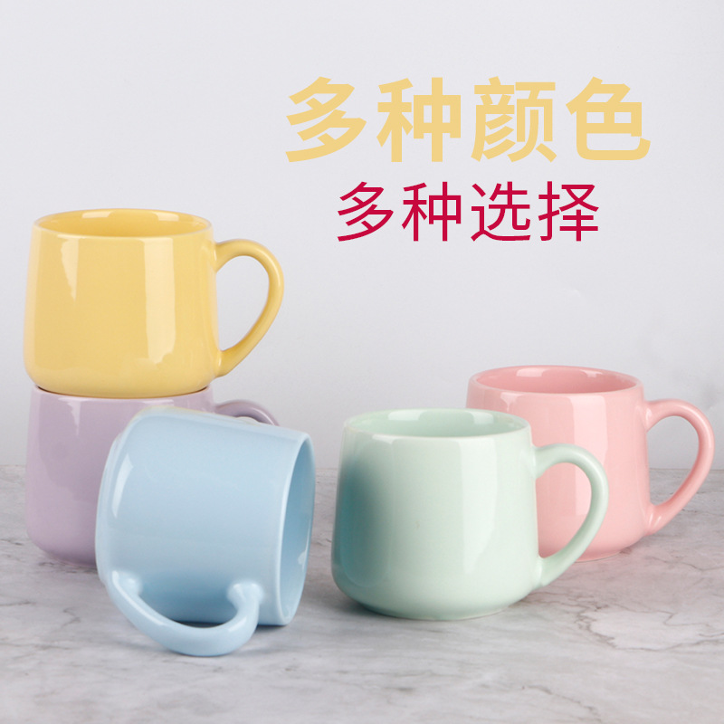 Mug printed logo office coffee cup household candy color large capacity ceramic water cup simple macaron color