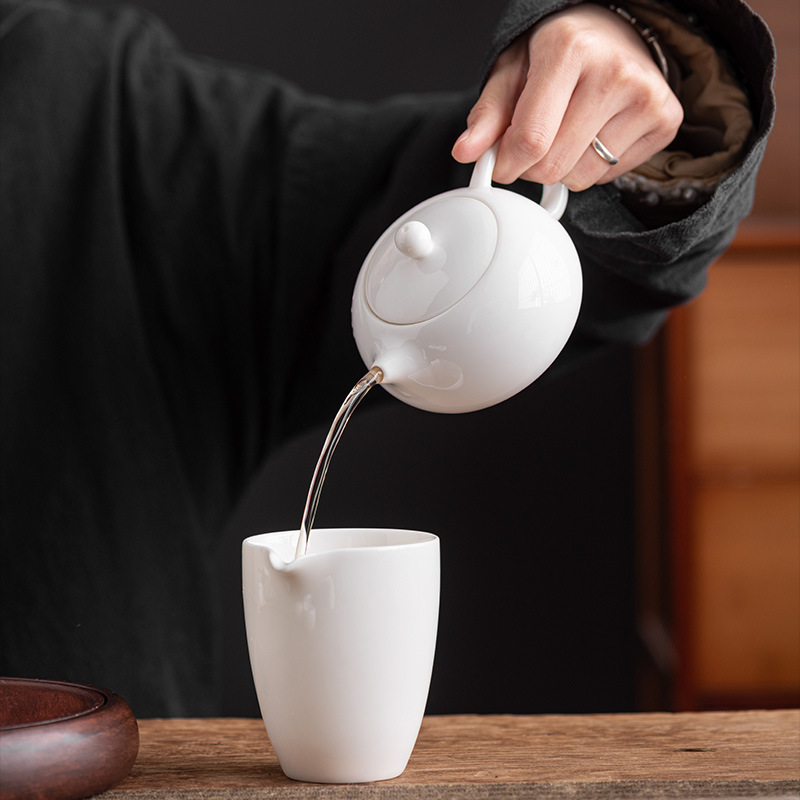 Dehua Suet Jade White Porcelain Ceramic Kung Fu Tea Set Household Handmade Xishi Pot Side Handle Pot Teapot Filter Single Pot