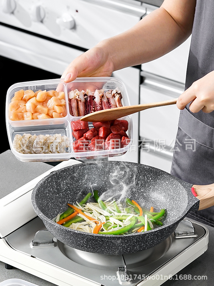Japanese-style food preparation artifact four-compartment fresh-keeping box refrigerator special onion, ginger, garlic and shredded pork slices frozen food-grade storage box