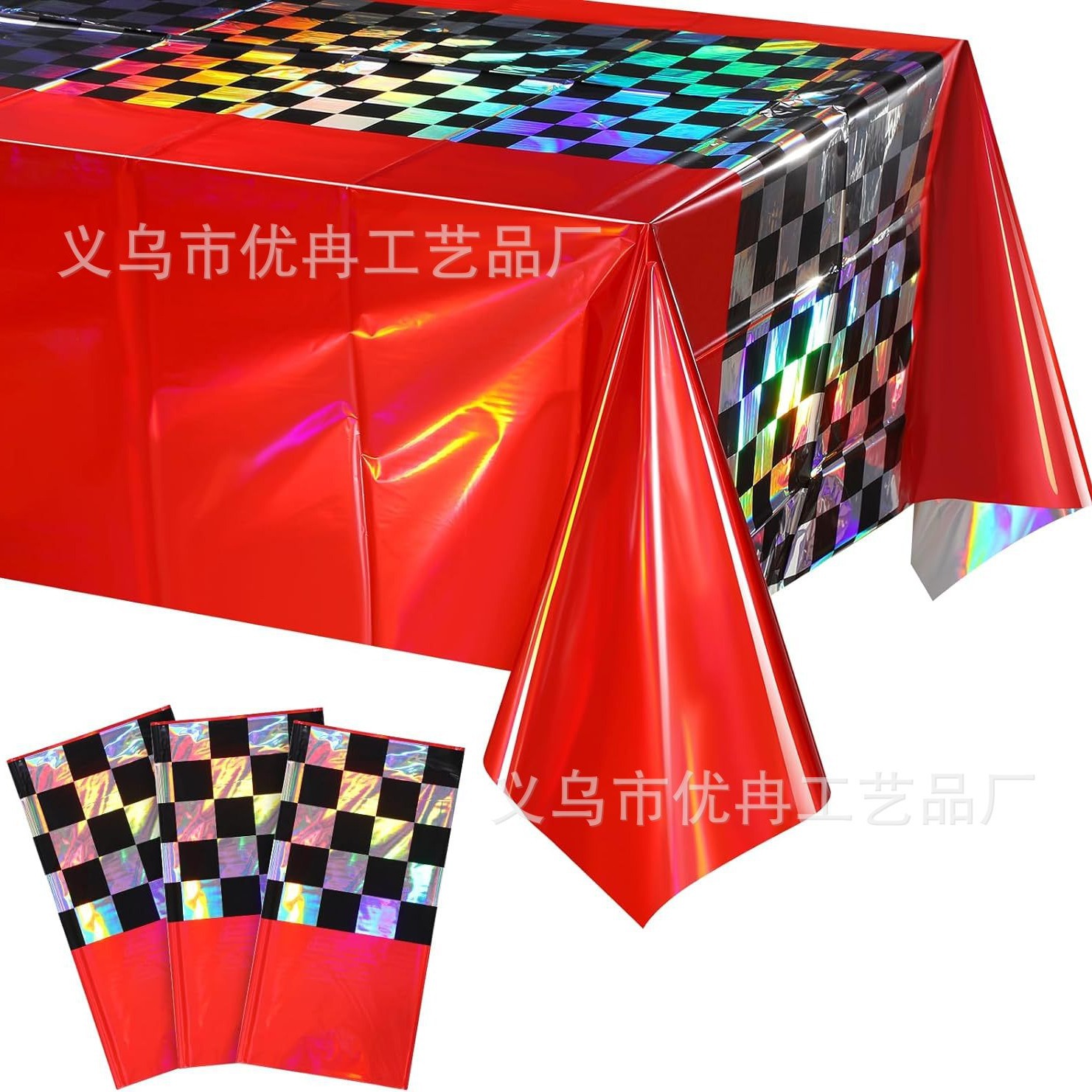 Aluminum mold fluorescent track racing track black and white checkered tablecloth disposable pe plastic dining cloth tablecloth table