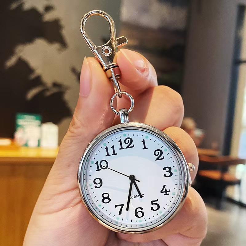 Keychain Watch for Exams, Student Luminous Pocket Watch with Clear Large Numbers, Nurse Watch, Quartz Watch with Chain