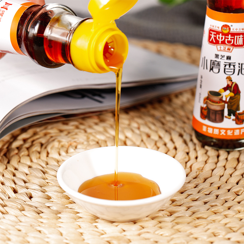 Pure Black Sesame Oil Henan Zhima Shop Small Ground Sesame Oil 500ml Household Glass Bottled Plastic Bottle Sesame Oil