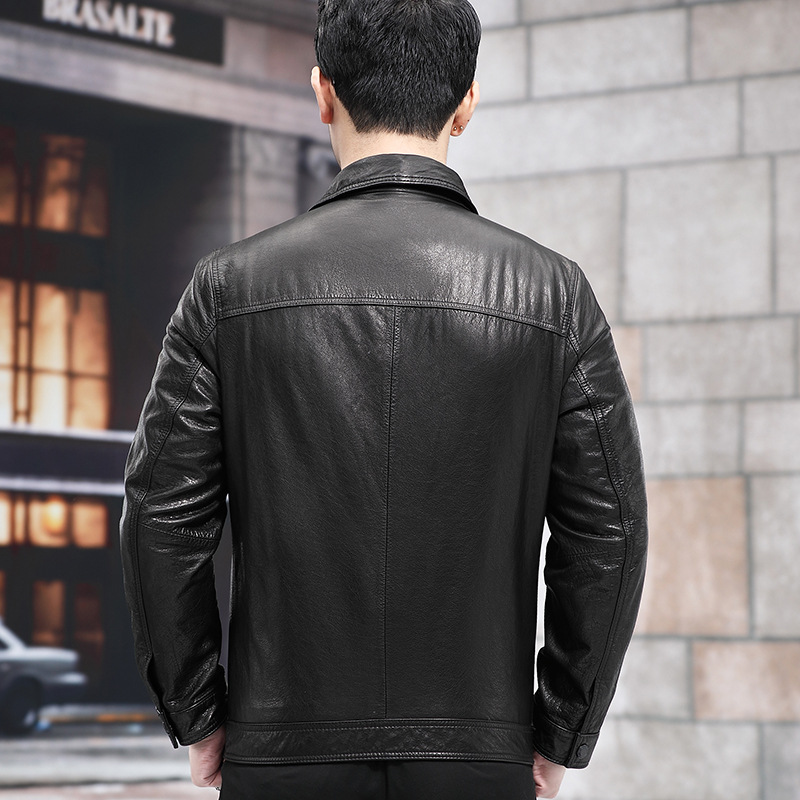 Spring and Autumn New Genuine Leather Jacket Men's Top Layer Cowhide Jacket Business Men's Fashion All-match Jacket Motorcycle Leather Fashion