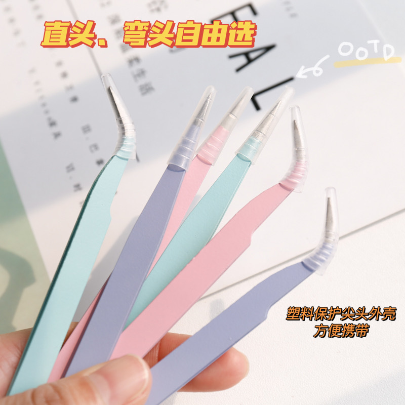 Stainless steel color macaroon hand account special tweezers student diy sticker tool straight elbow hand account tweezers