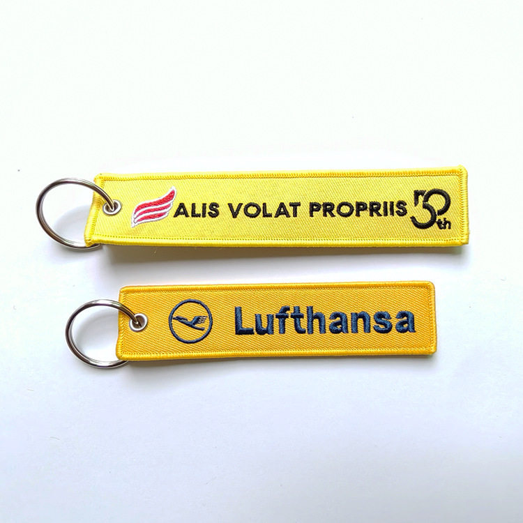 Customized Double-Sided Embroidered English Logo Fabric Strip Woven Embroidery Nylon Keychain Gift Box Bag Pendant Business Gift