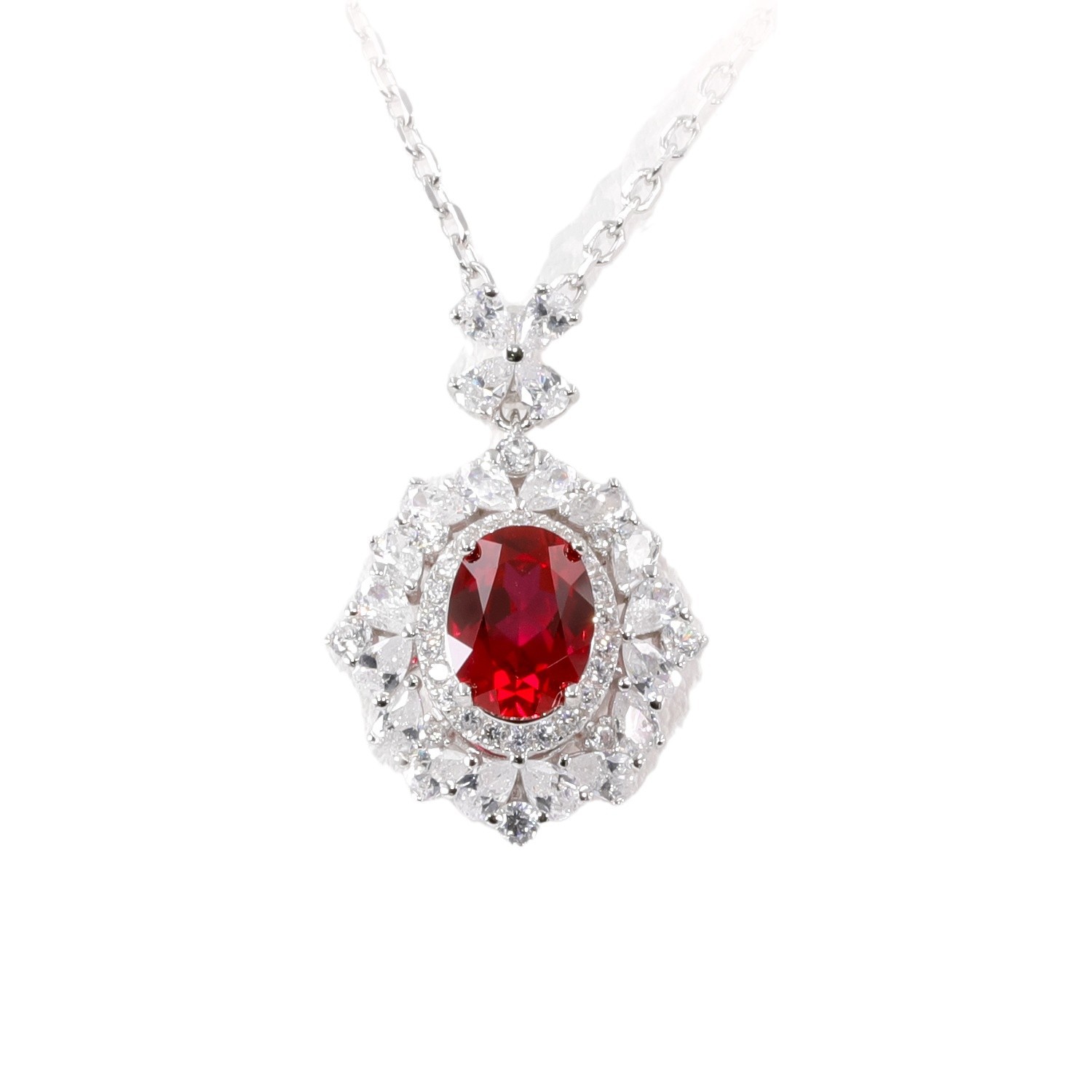 2 Carat Cultured Pigeon Blood Ruby Pendant Necklace S925 Silver Elegant High-End Color Gemstone Cultured Gemstone Necklace