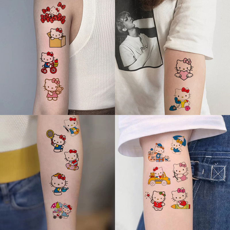 New Hello Kitty Tattoo Stickers for Men and Women Waterproof and Long-Lasting Kt Cartoon Animation Cute Girl Heart Student Tattoo Stickers