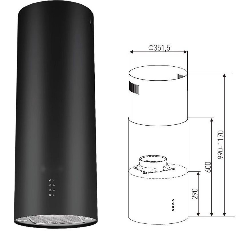 Round Range Hood, Island Range Hood, Top Suction Flat Hood, Island Hanging Cylindrical Range Hood