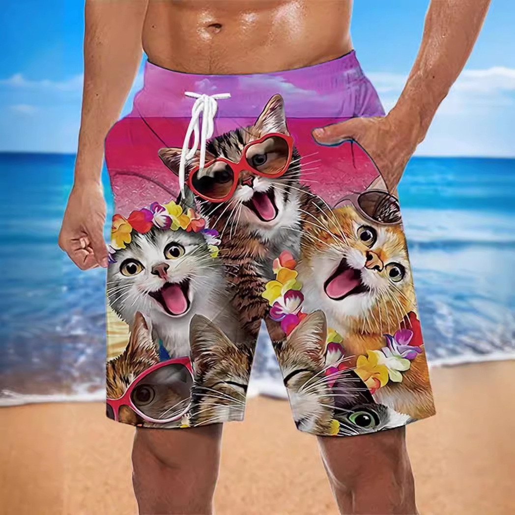 2025 European and American Cross-border Loose Beach Pants Spring and Summer Beach Surf Pants 3D Printed Pattern Trendy Men's Shorts