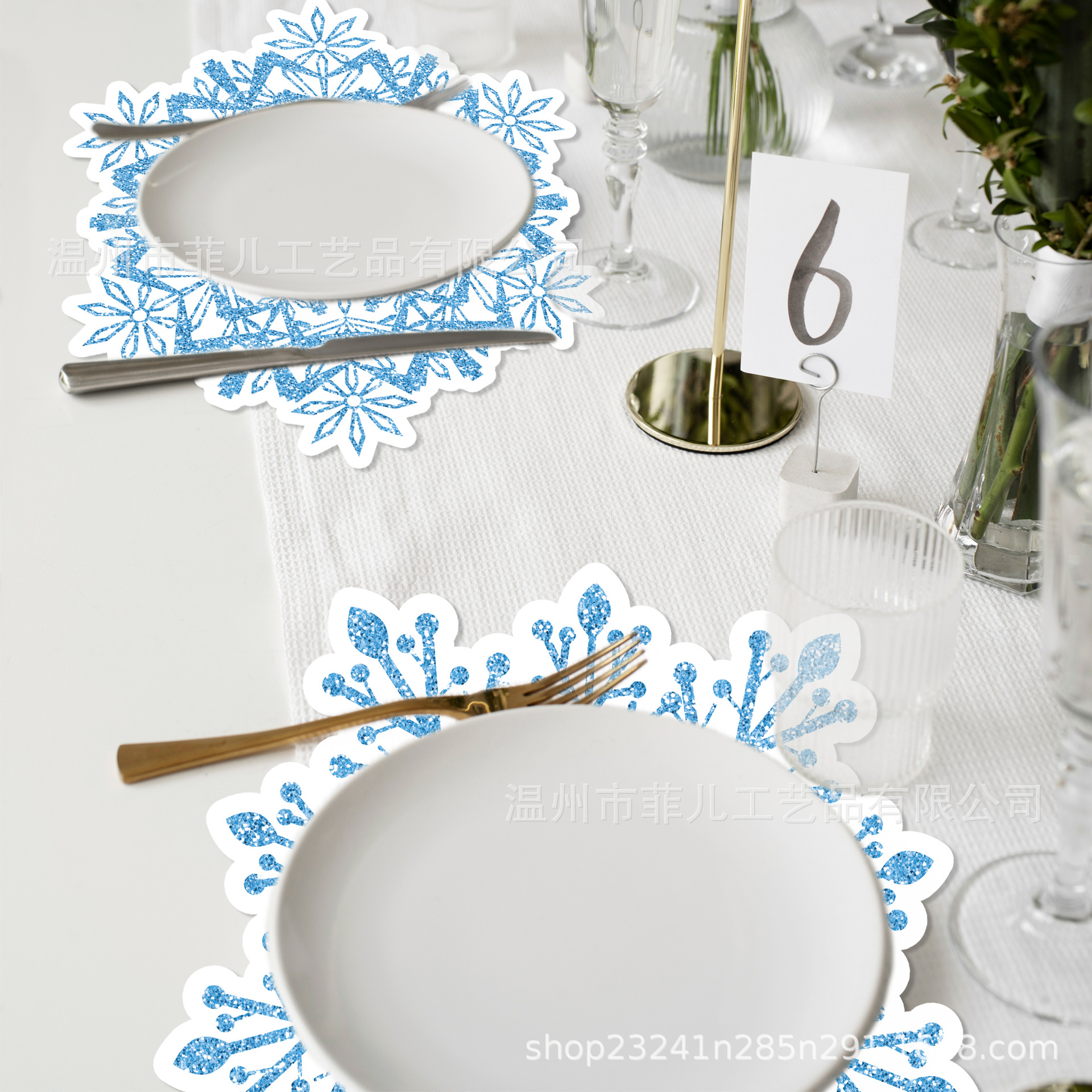 Ca034-2 Special-Shaped Blue Snowflake Placemat Birthday Party Atmosphere Layout Disposable Placemat Christmas Decoration Paper Mat