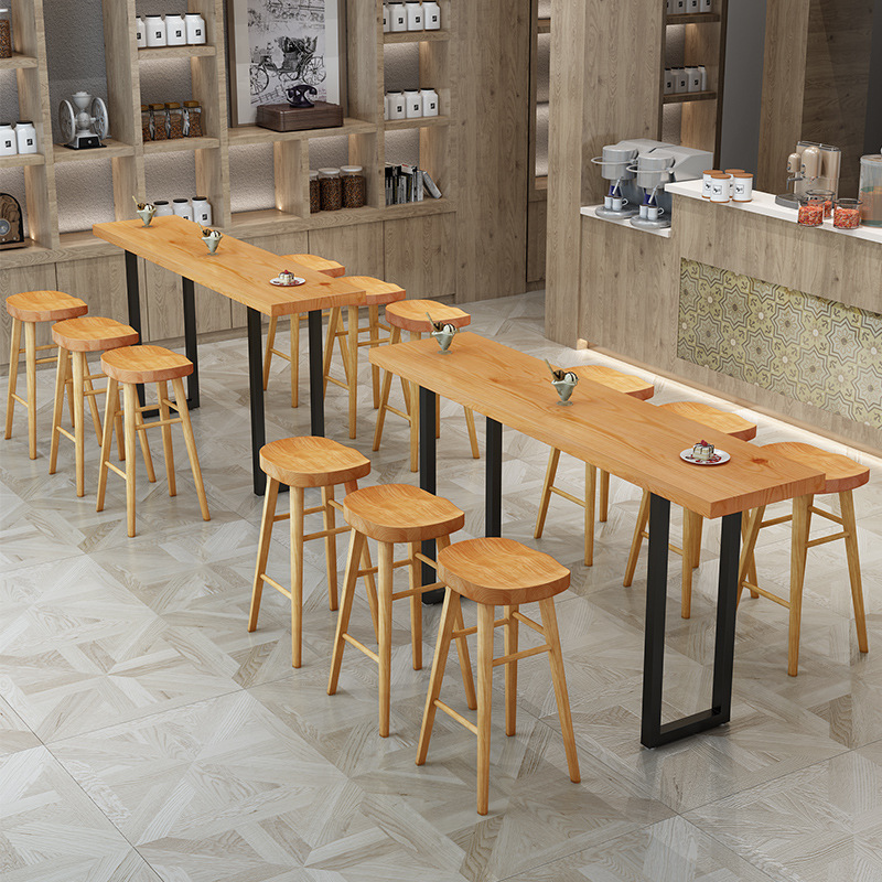 Nordic Solid Wood Bar Table Wall Bar Cafe Milk Tea Shop Long Narrow Bar Home High Table and Chair Combination