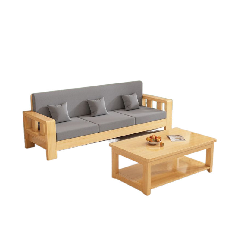 Modern Minimalist Full Solid Wood Sofa Small Apartment Three-seat Living Room Fully-fitted Economical Corner Combination Log Sofa