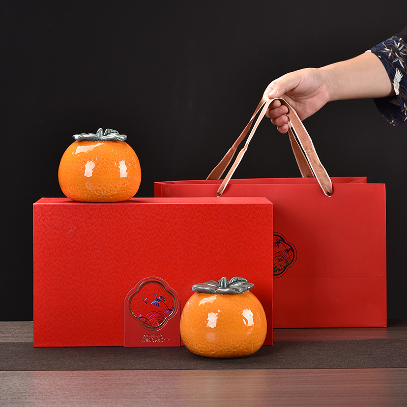 Orange tea jar ceramic simulation orange sealed jar candy jar gift jar tea set decoration gift box gift gift