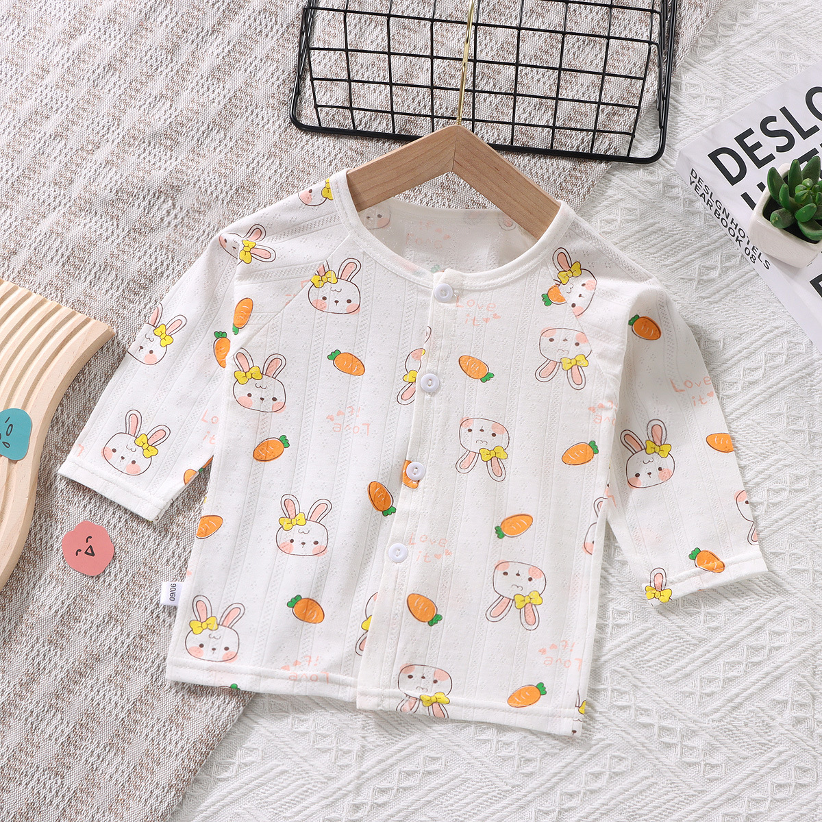 Infant Cardigan Single-Piece Top Summer Thin Nine-Quarter Sleeve Air-Conditioned Clothing for Boys and Girls, Small and Medium-Sized Kidsren's Home Clothing