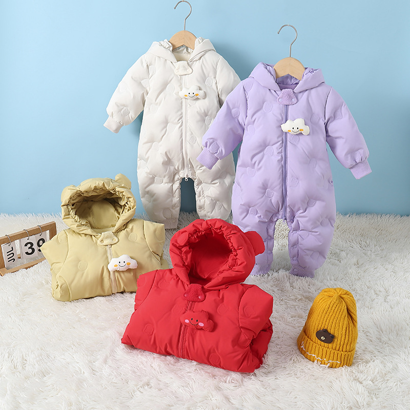 Куртка из белого утиного пуха с капюшоном, теплый комбинезон для новорожденных