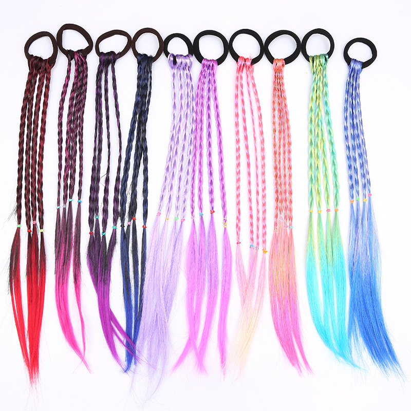 Cute Girl Colorfulful Wig Hair Rope Princess Twisted Elastic Hairband Ponytail Headdress Fashionable Kidsren's Hair Accessories