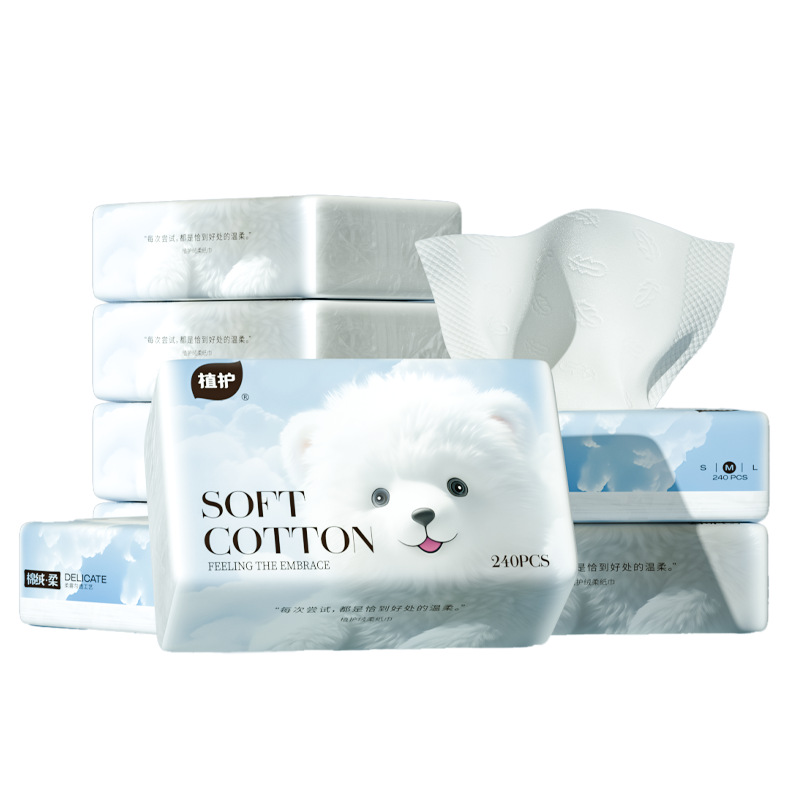 Plant-Based Soft Tissue Paper 60 Large Pack Four-Layer Cream Paper Thickeneded Moisturizing Paper Towel Baby Baby Cloud Soft Tissue Wholesale