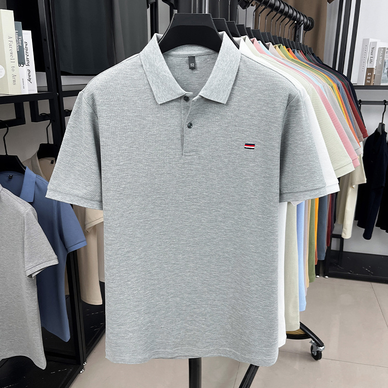Summer 100 Cotton Men's Lapel Polo Shirt Business Casual Embroidered Short Sleeve T-shirt Fashionable Middle-aged Dad