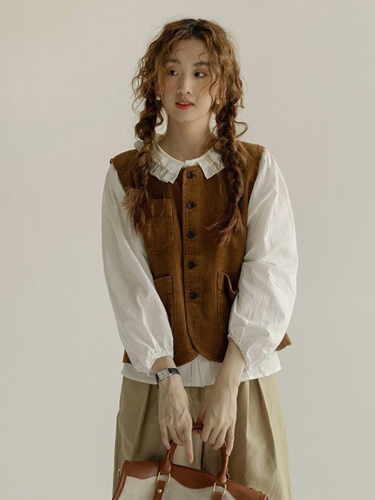 Japanese Style Corduroy Vest Women's 2025 Spring New Retro Sleeveless Top Vest Student Outer Vest Jacket