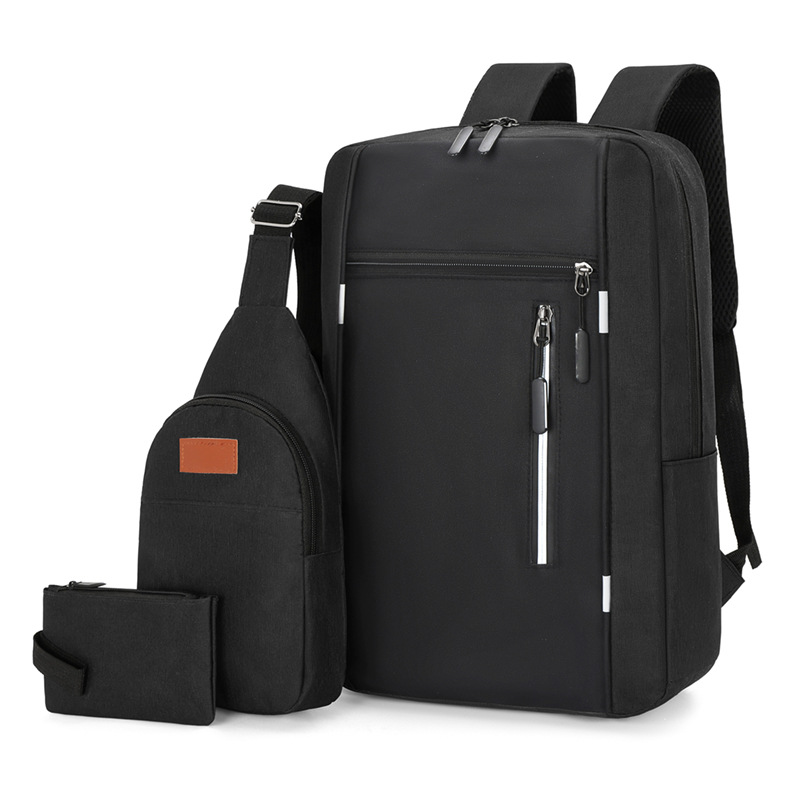 Cross-Border Business Backpack Men's USB Charging Multi-Functional Simple Large-Capacity Backpack Three-Piece Set College Student Bag