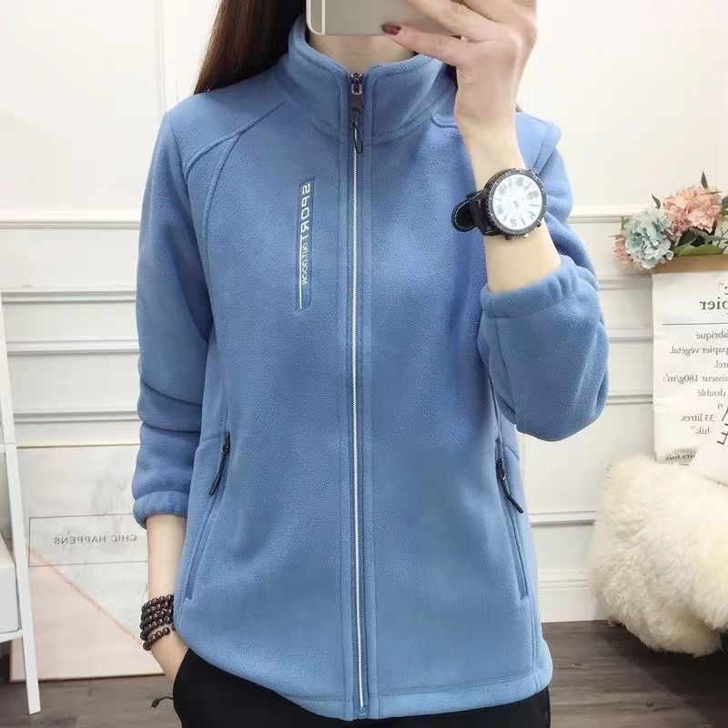 Autumn and Winter Polar Fleece Jacket Women's Fleece Jacket Fleece-Lined Thickeneded Stand-Up Collar Cardigan Outdoor Sports Warm Sweatshirt Top