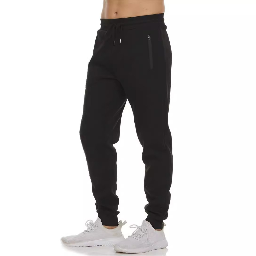 Amazon European Explosions Sports Casual Pants Cross-border Men's Zipper Fleece Thickened Fitness Running Solid Color Sweat Pants