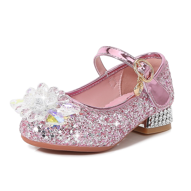 2025 Spring and Autumn New Chunky Princess Shoes Cartoon Princess Aisha Mary Jane Shoes Girls Crystal Sequin Small Leather Shoes