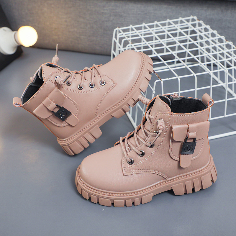 Girls' fashion short boots winter new boys Korean version of Joker Martin boots children's simple schoolbag two cotton boots wholesale