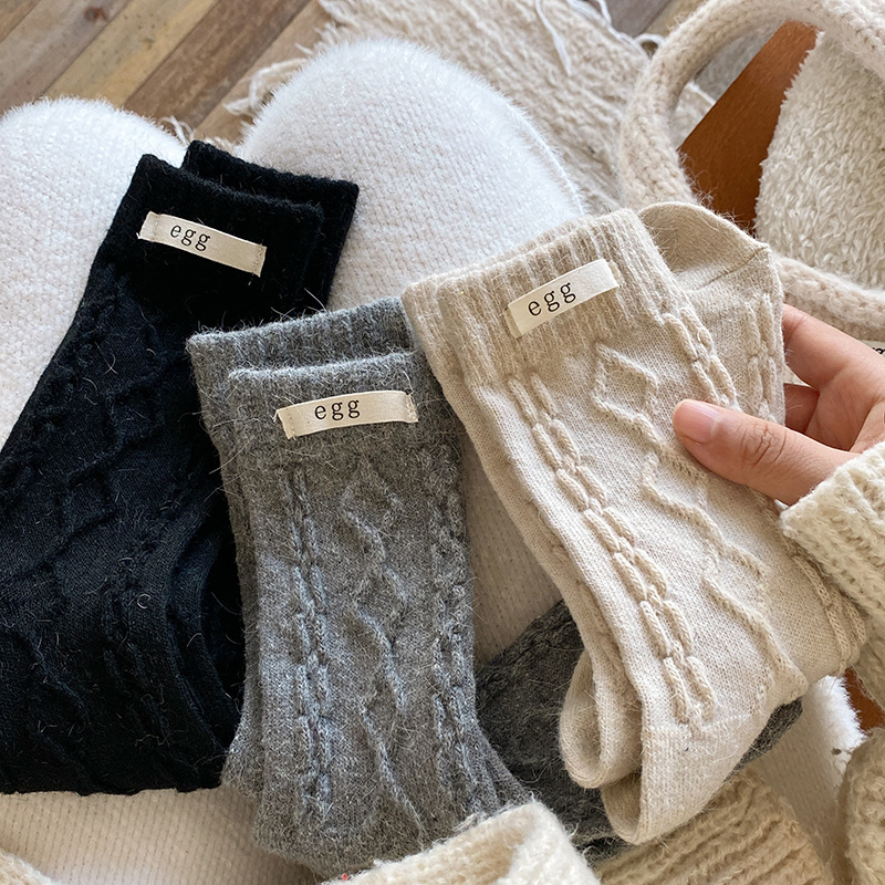 Носки из шерсти с рисунком яйца для женщин осенью и зимой, утолщенные, теплые носки средней длины для детей