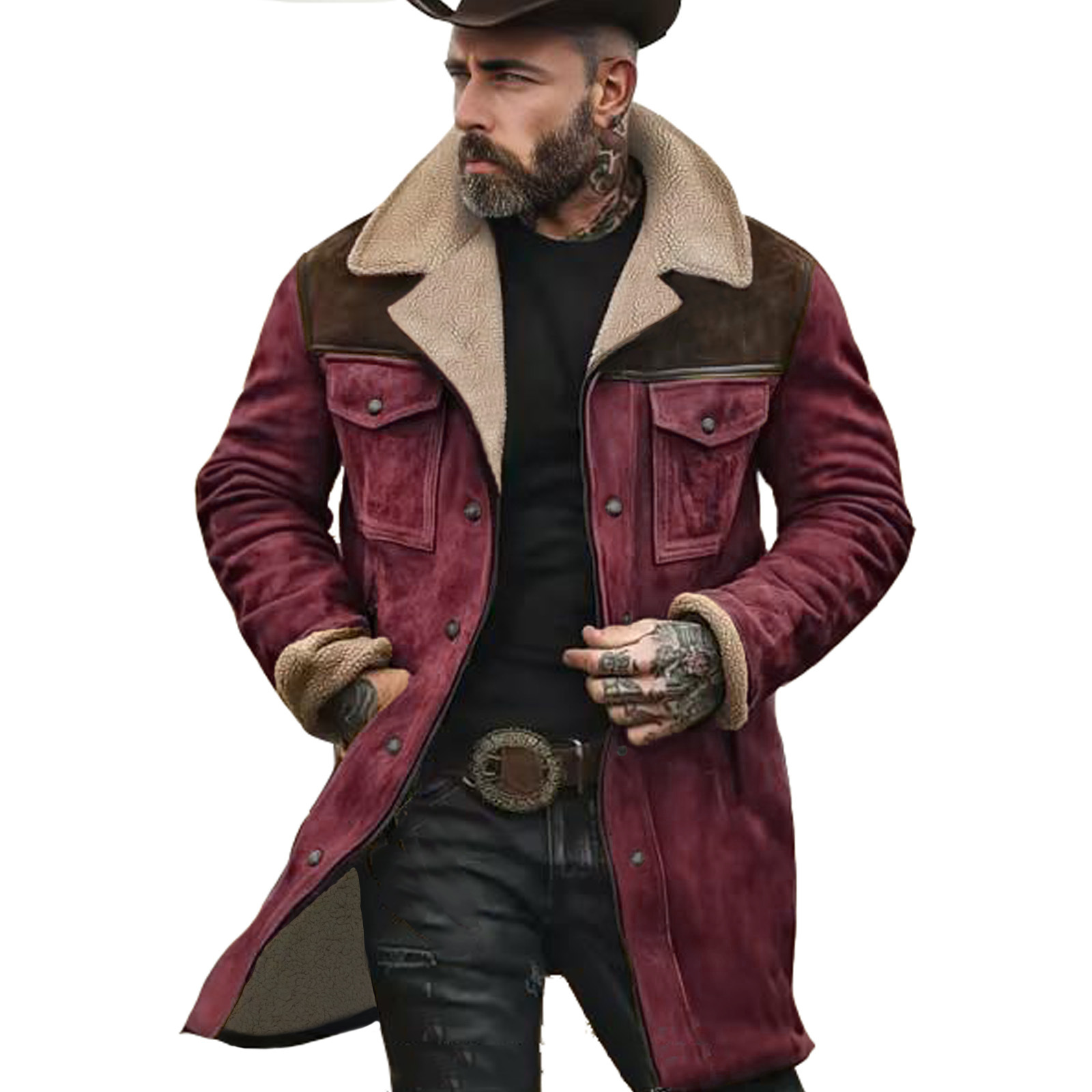 In-Stock European and American 2025 Autumn and Winter Men's Jacket Cross-Border Suede Color-Blocking Jacket Amazon Multi-Pocket Zipper Coat