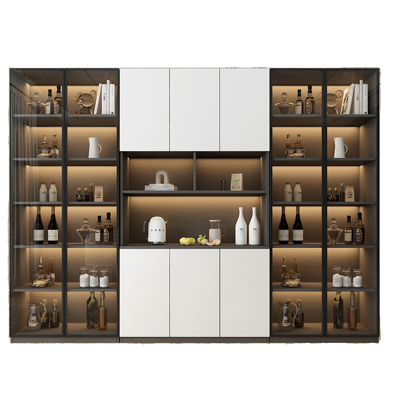 Solid Wood Wine Cabinet Against the Wall Multi-Functional All-In-One Cabinet Restaurant Cabinet Kitchen Simple Modern Installation-Free Heightened Wine Cabinet Supply
