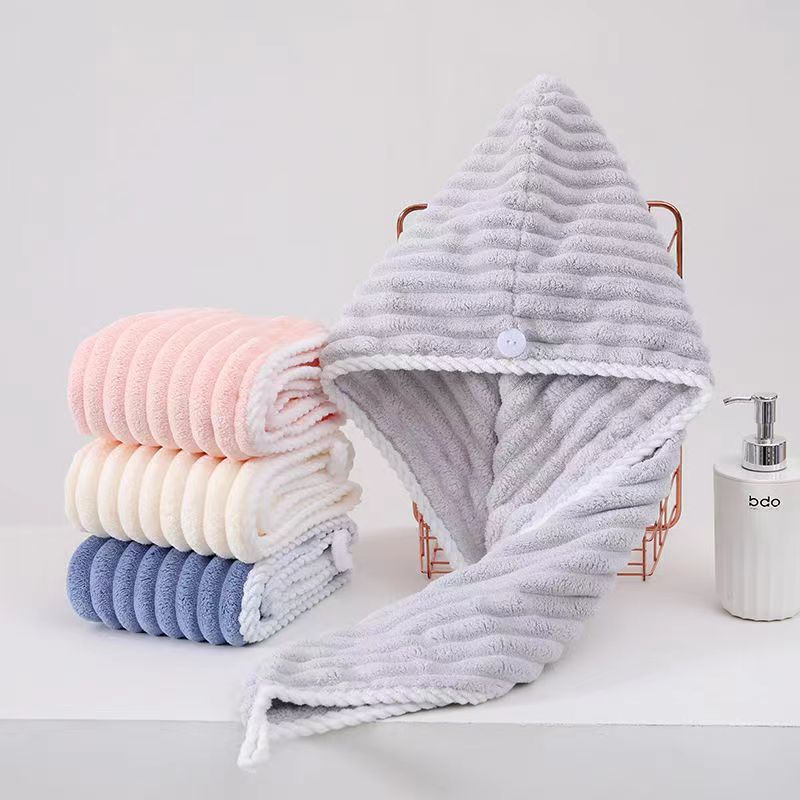 New Wave Pattern Dry Hair Hat Towel Thickened Soft Strong Absorbent Coral Fleece Cute Quick-drying Net Red Bag Tape