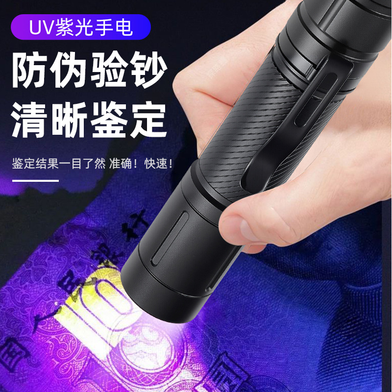 Multifunctional Portable Flashlight with Purple Light for Detecting Counterfeits, USB Rechargeable Antique Inspection Tool