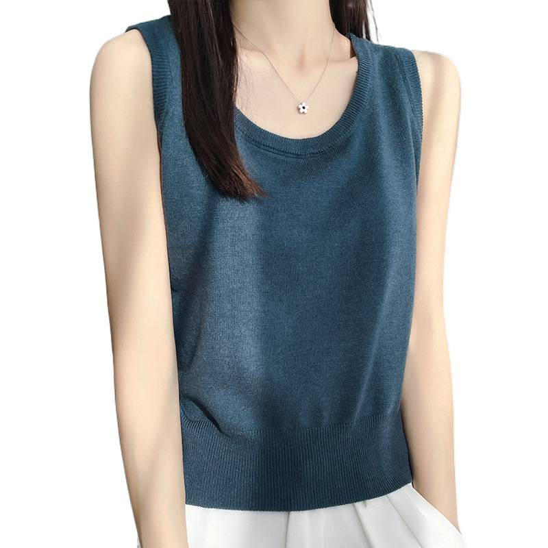 23 Spring/Summer New Women's Mulberry Silk Knitted Vest with Ice Silk Inner Layer, Suitable for Layering with a Blazer, Sleeveless with Side Breast Coverage, Gold Small