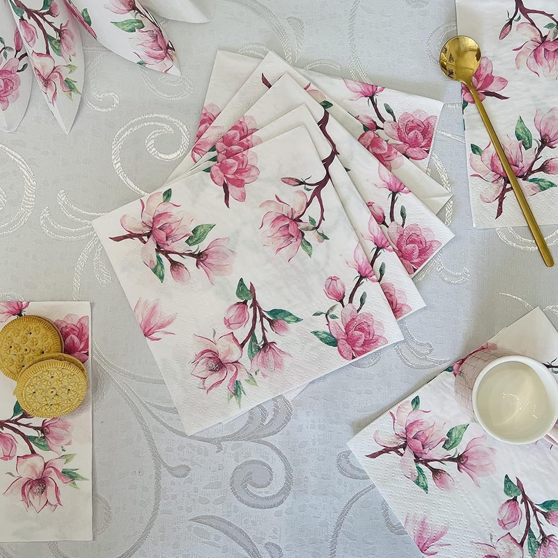 Новые ретро печатные салфетки Temu, трансграничный экспорт, декор для кухонного стола, квадратные салфетки, двуслойные квадратные салфетки