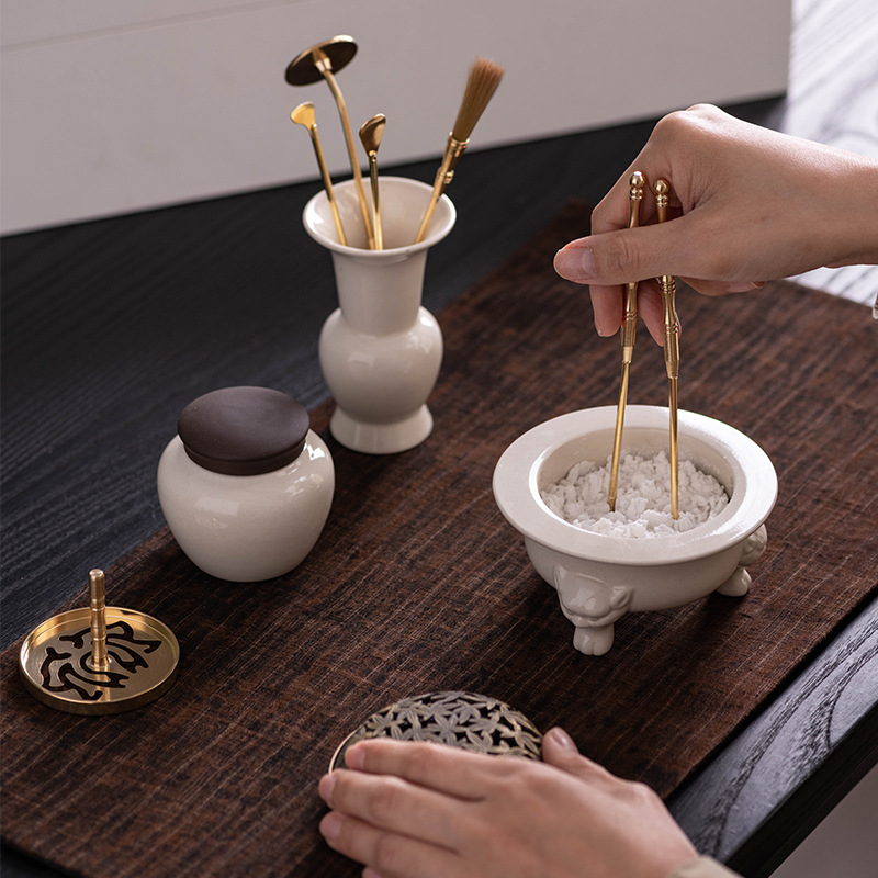 Leisure incense suit incense burner suit entry-level household grass and wood gray incense burner incense ceremony tool accessories National style tea ceremony