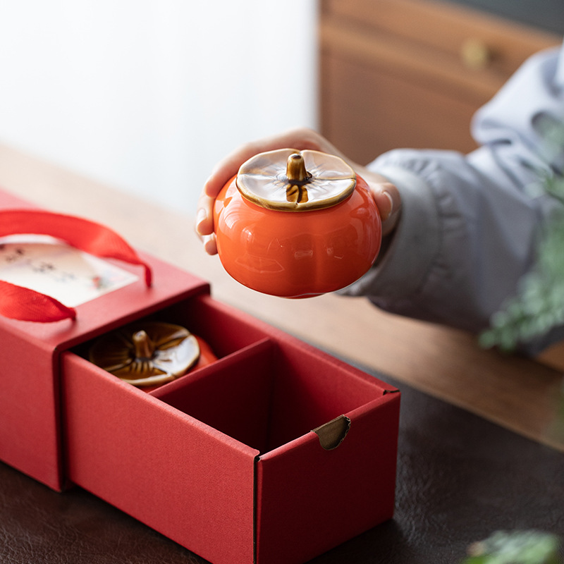 Persimmon tea pot ceramic everything goes well sealed Xi Persimmon candy box wedding gift aromatherapy candle Cup gift box