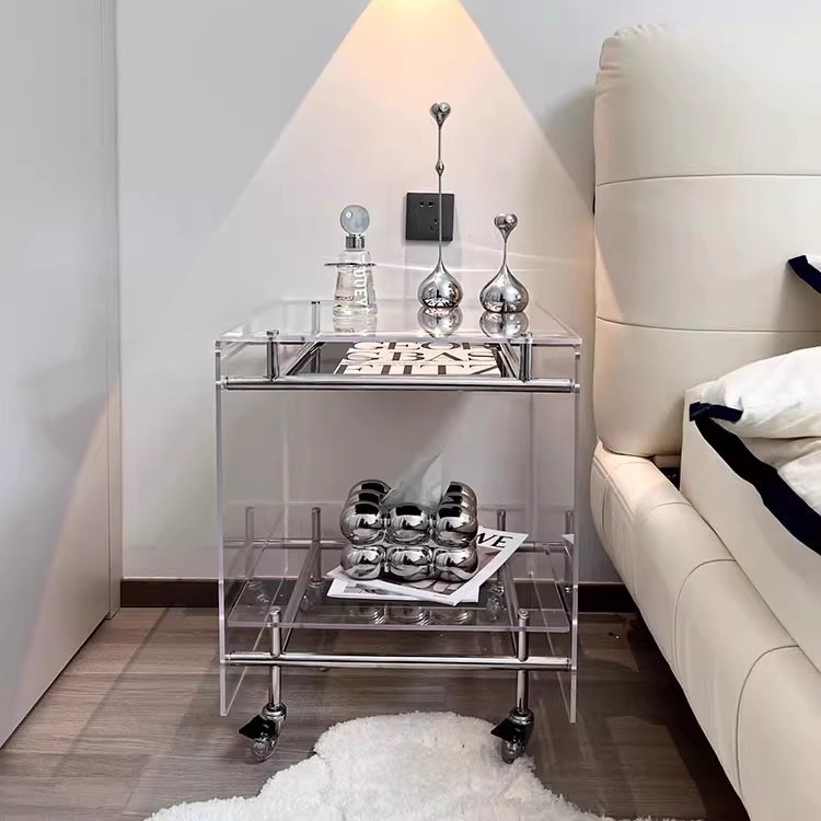 Nordic Acrylic Small Coffee Table Mobile Cart Trendy Light Luxury High-End Vintage Bedside Table Sofa Side Table Creative