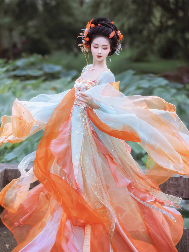 Hanfu Women's Tang Style Chest Chebula Dress Suit Heavy Industry Embroidered Butterfly Big Sleeve Shirt National Style Super Fairy Summer Princess Dress