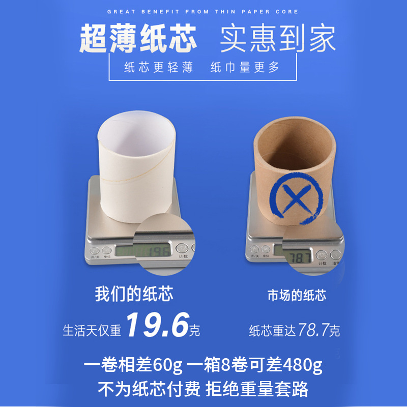 Thin core commercial toilet whole box batch large plate roll paper toilet paper business special toilet hotel special large plate paper